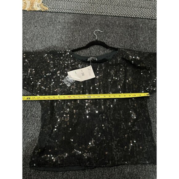 VTG Joseph Le Bon XL Black Sequin Silk Beaded Top 22x23 Boxy Evening Party - Picture 8 of 9